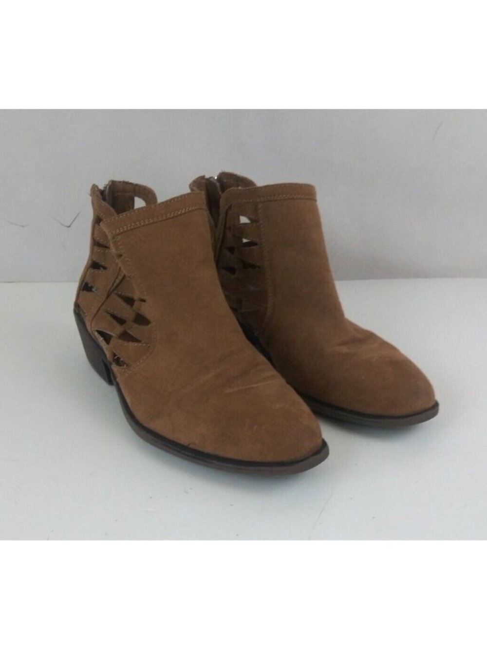 JG Women's Soft Faux Suede Back Zip Light Brown Ankle Boots Booties Size 7
